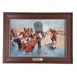 The Emigrants Frederic Remington Porcelain Tile Framed COA